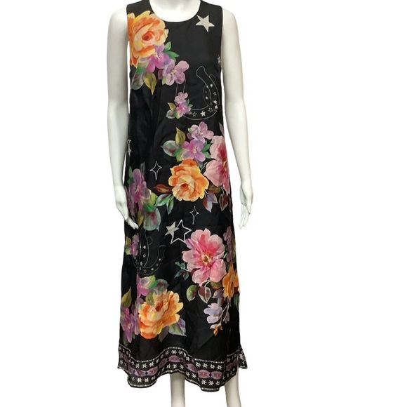 Johnny Was Karolina Black tea length Kasumi Dress with Vibrant Floral Patterns - Picture 3 of 15